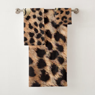 Leopard Cheetah Tierdruck Chic Monogramm Badhandtuch Set