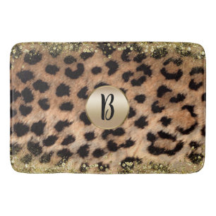 Leopard Cheetah Tierdruck Gold Glitter Monogramm Badematte