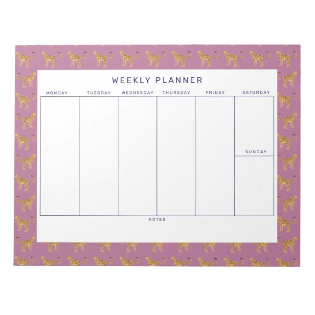 Leopard, Cheetah Weekekly Planner Notepad Notizblock (Vorderseite)