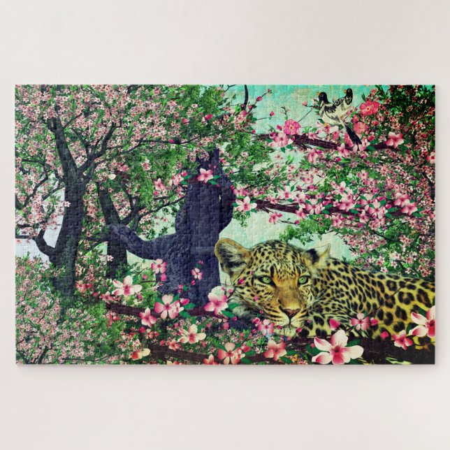 Leopard Cherry Blüten Puzzle (Horizontal)