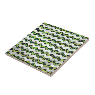 Leopard Chevron Schwarz und Grün Druck Fliese