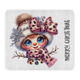 Leopard-Chic-Weihnachts-Schneemann Schneidebrett
