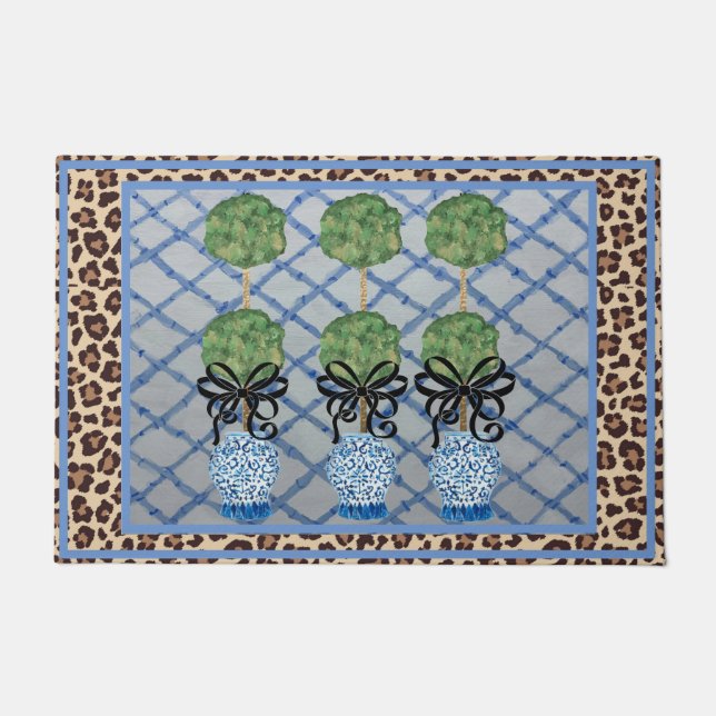 Leopard Chinoiserie Blue Ginger Jars Doormat Fußmatte (Vorderseite)