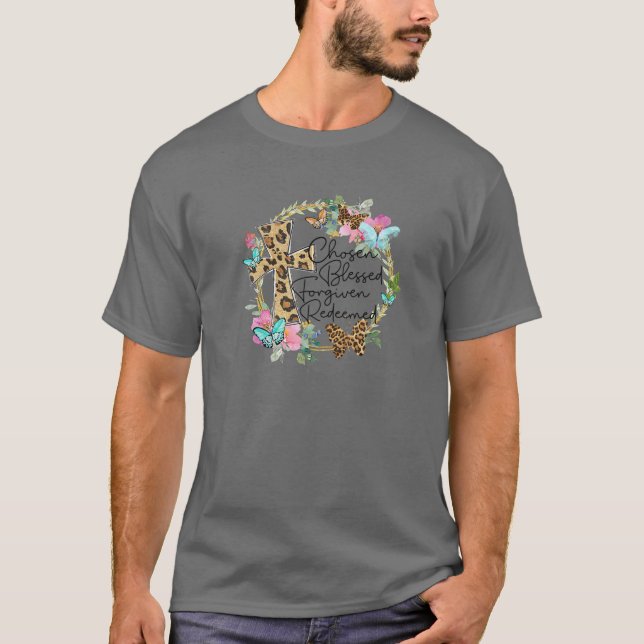 Leopard Christlich Cross ausgewählt Gesegnet verge T-Shirt (Vorderseite)