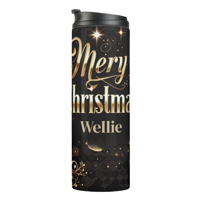 Leopard Christmas Gold Personalized Tumbler Thermosbecher (Nach rechts gedreht)