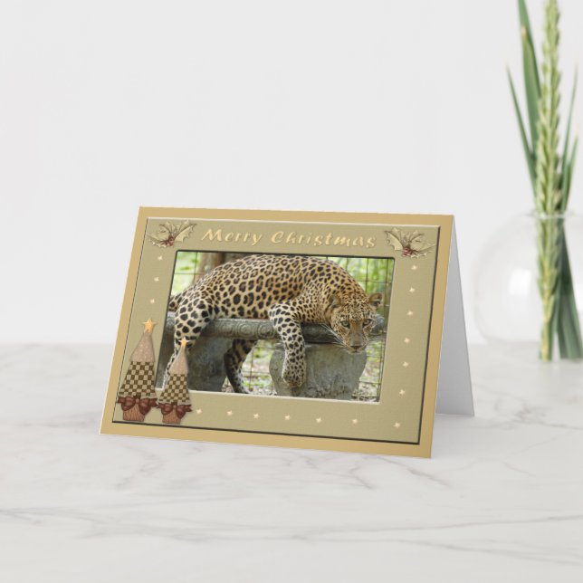Leopard Christmas Grußkarte Feiertagskarte (Vorderseite)