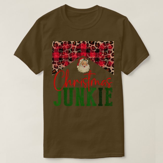 Leopard Christmas Junkie Santa Claus Merry Christm T-Shirt (Design vorne)