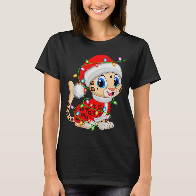 Leopard Christmas Lights Santa Costume Cute Animal T-Shirt (Vorderseite)