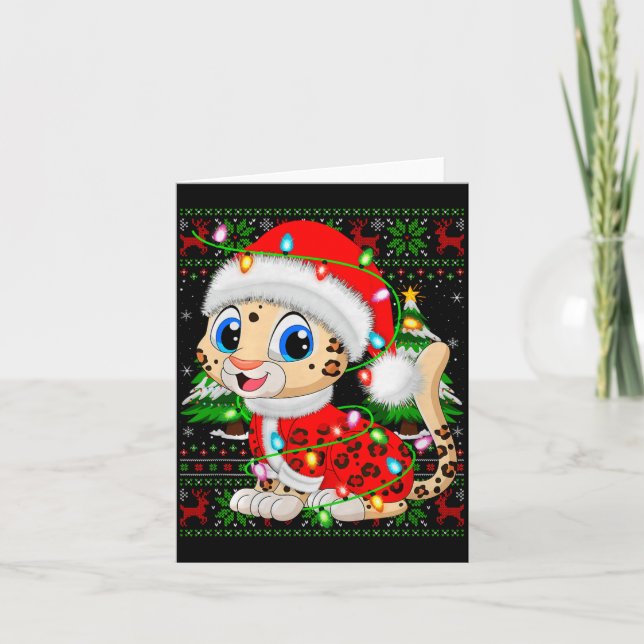 Leopard Christmas Lights Santa Costume Ugly Xmas S Karte (Vorderseite)