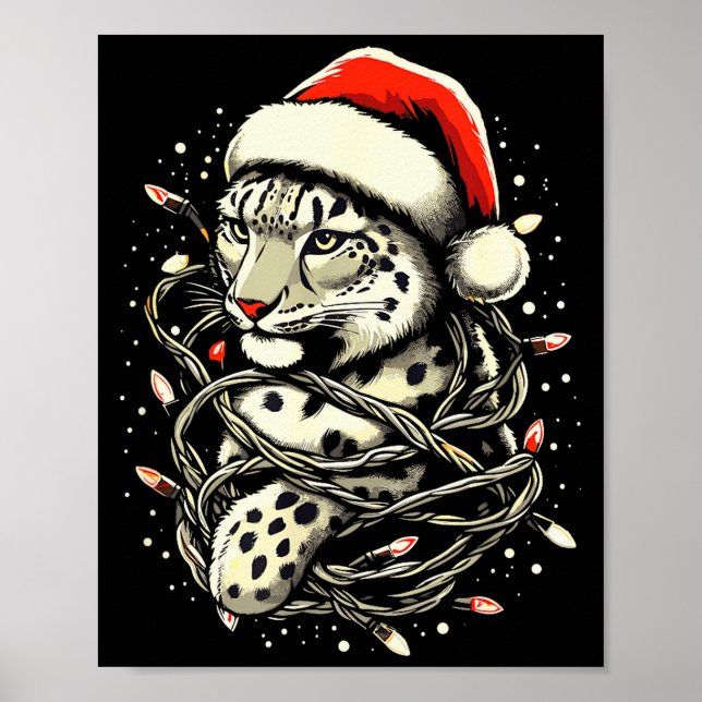 Leopard Christmas Santa Hat Christmas Lights Women Poster (Vorne)