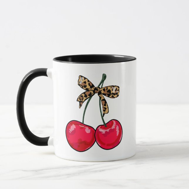 Leopard Coquette Bow Cherry Girly Lolita Tasse (Links)