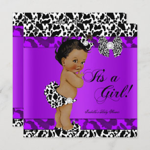 Leopard Cow Lila Girl Baby Shower Ethnic Einladung