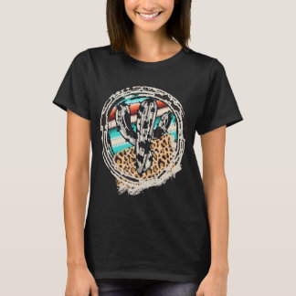 Leopard Cow Muster Cactus Serape Print Cowgirl Ro T-Shirt