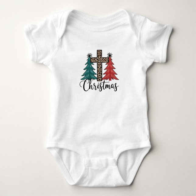 Leopard Cross Weihnachtsbäume Christlich Baby Strampler (Vorderseite)