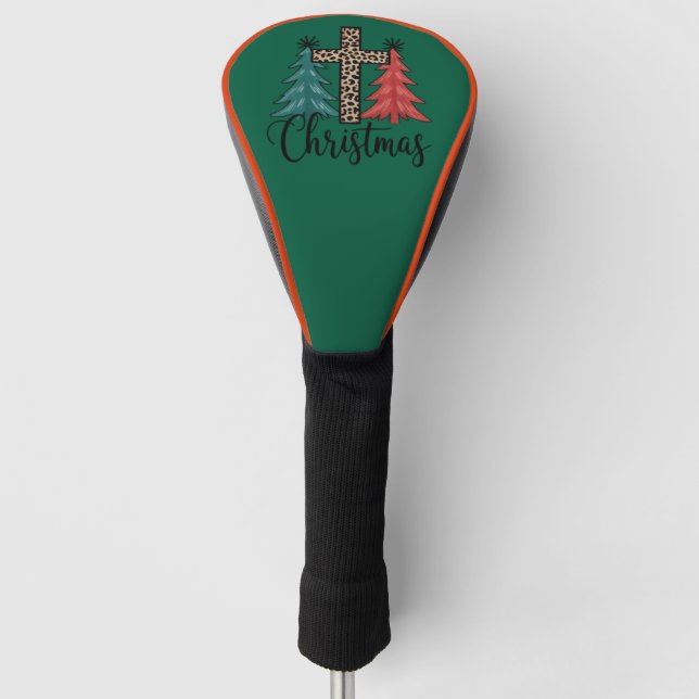 Leopard Cross Weihnachtsbäume Christlich Golf Headcover (Vorderseite)