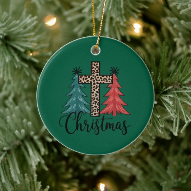 Leopard Cross Weihnachtsbäume Christlich Keramik Ornament (Baum)