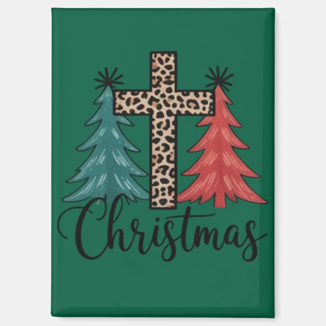 Leopard Cross Weihnachtsbäume Christlich Magnet (Vorderseite)