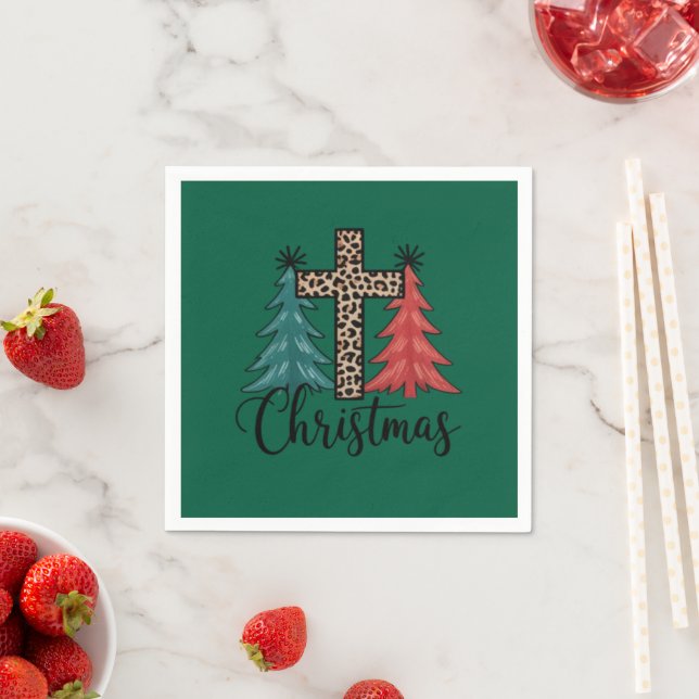 Leopard Cross Weihnachtsbäume Christlich Serviette (Beispiel)