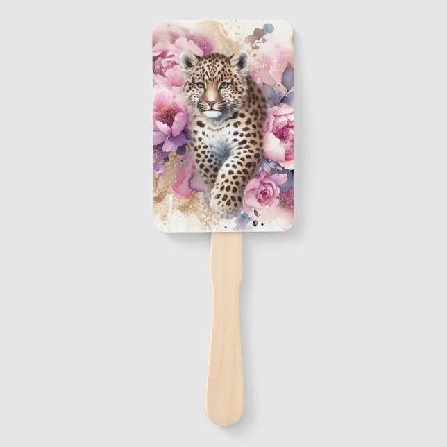 Leopard Cub & Rose Hand Fan Fächer (Vorderseite)