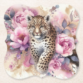 Leopard Cub & Rose Papier Untersetzer