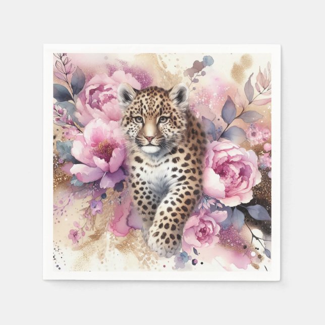 Leopard Cub & Rose Serviette (Vorderseite)