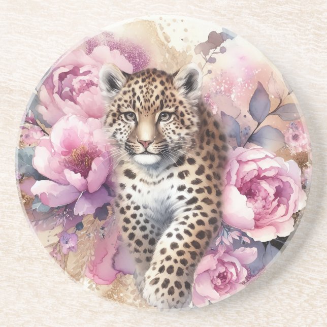 Leopard Cub & Rose Stonewear Untersetzer (Vorne)