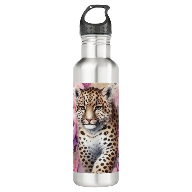 Leopard Cub & Rose Wasserflasche Edelstahlflasche (Vorderseite)