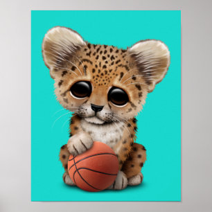 Leopard Cube mit Basketball spielen Poster