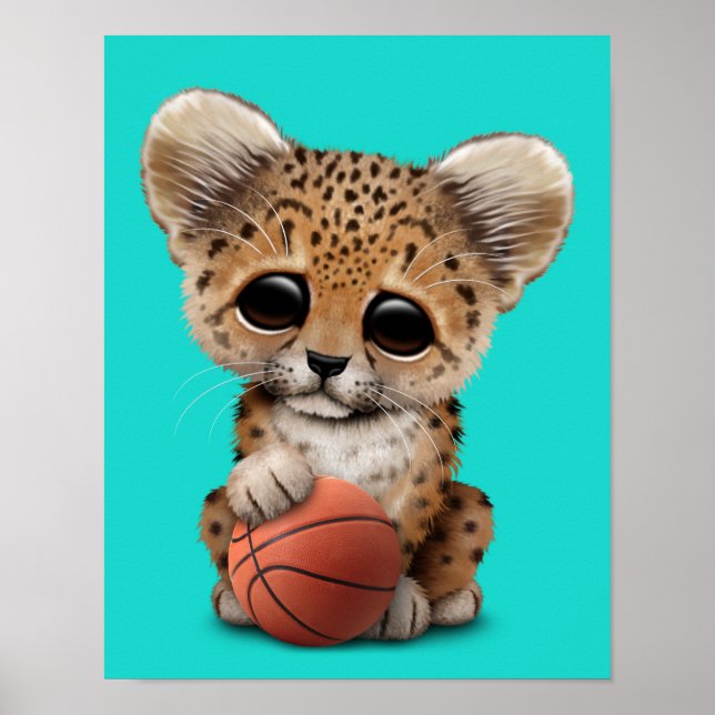 Leopard Cube mit Basketball spielen Poster (Vorne)