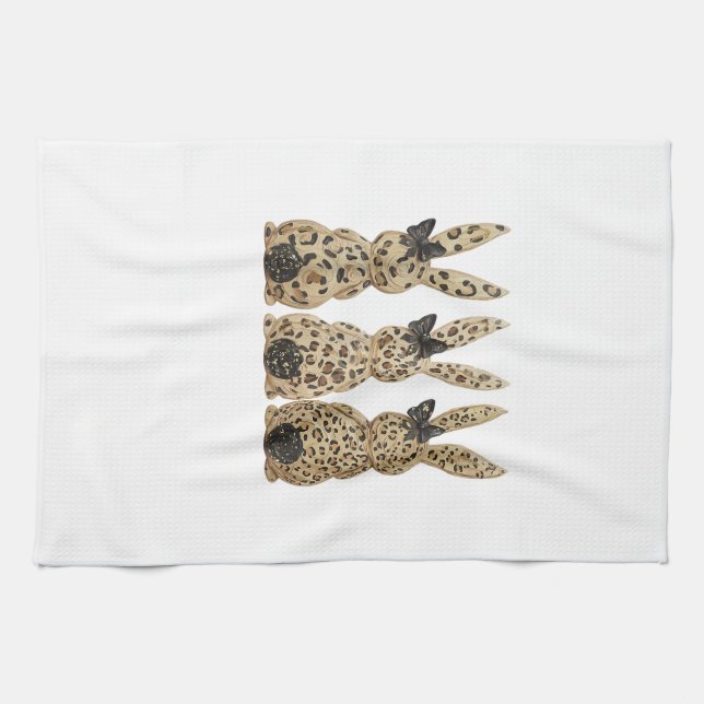 Leopard Cute Bunny Bow Funny Christian Easter Day  Geschirrtuch (Horizontal)