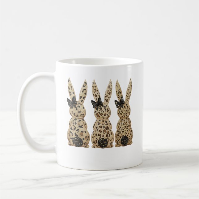 Leopard Cute Bunny Bow Funny Christian Easter Day  Kaffeetasse (Links)