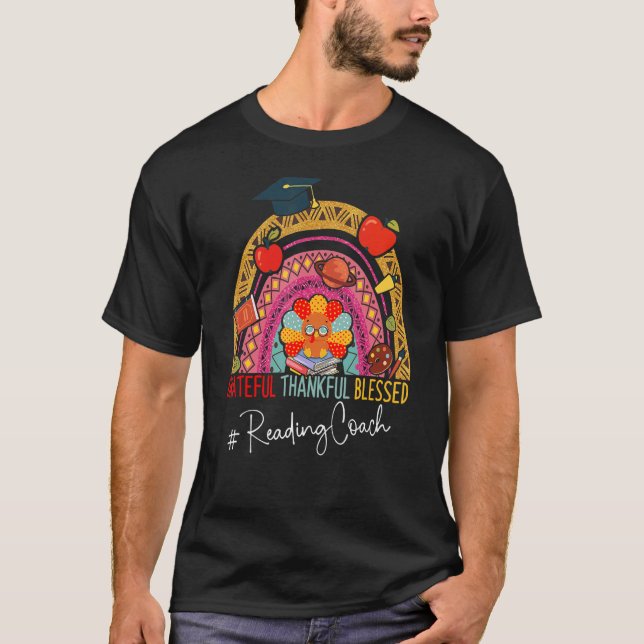Leopard Dankbarkeit dankbar Reading Coach Rainbow T-Shirt (Vorderseite)