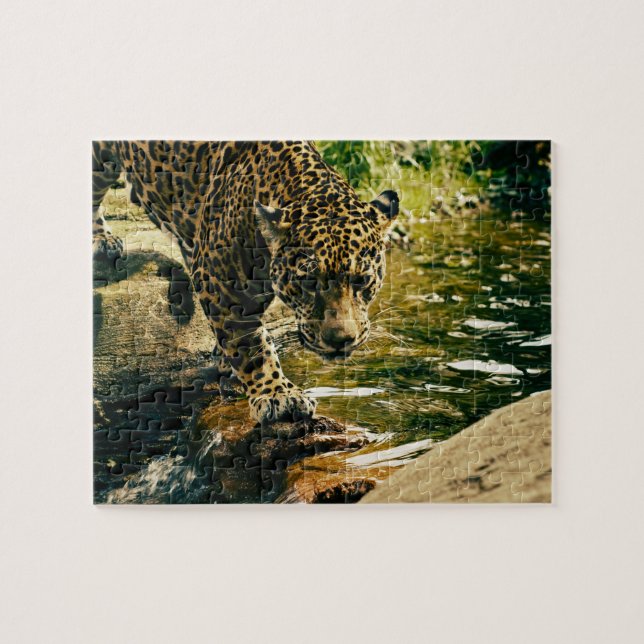 Leopard, der einen Strom kreuzt Puzzle (Horizontal)