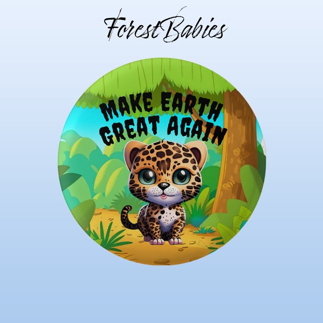 Leopard, die Erde wieder groß machen, die Umwelt Button (Leopard 🐆  ForestBabies Button)