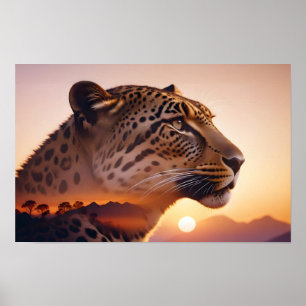 Leopard Doppelexposition Tierart Wildnis Poster