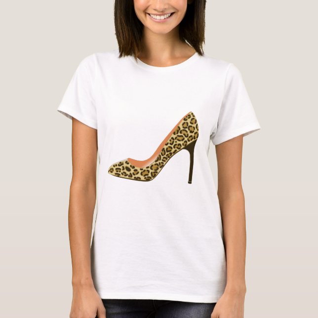Leopard-Druck-Absatz-Schuh T-Shirt (Vorderseite)