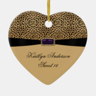 Leopard-Druck-behält lila Amethyst Juwel-Bonbon 1 Keramikornament