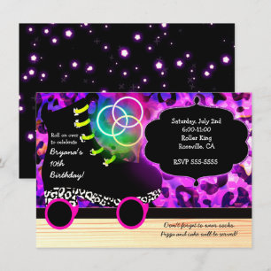 Leopard-Druck-Glühen-Skate-Rollen-Skaten-Einladung Einladung