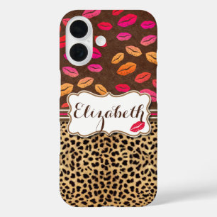 Leopard-Druck-Lippenküsse personalisiert iPhone 16 Hülle