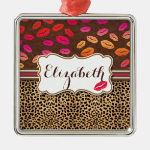 Leopard-Druck-Lippenküsse personalisiert Ornament Aus Metall