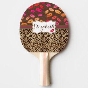 Leopard-Druck-Lippenküsse personalisiert Tischtennis Schläger
