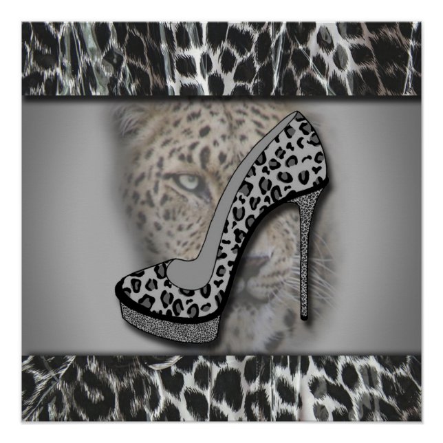 Leopard-Druck mit hoher Ferse mit Leopard Poster (Vorderseite)