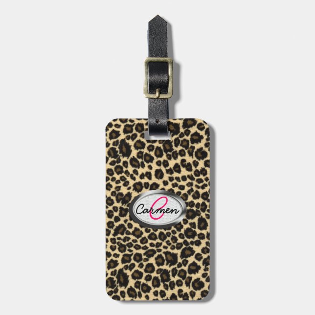 Leopard-Druck-Monogramm Gepäckanhänger (Vorderseite vertikal)