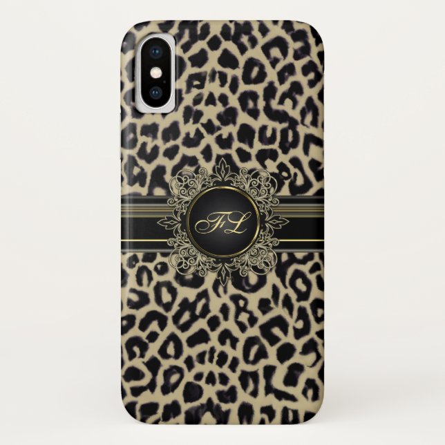Leopard-Druck-Monogramm iPhone X Fall Case-Mate iPhone Hülle (Rückseite)