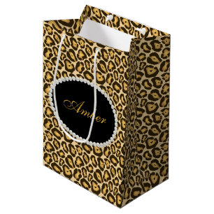 Leopard-Druck-Perlen u. Namensmonogramm Mittlere Geschenktüte