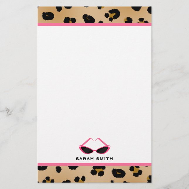 Leopard-Druck u. Retro rosa Sonnenbrille Briefpapier (Vorderseite)