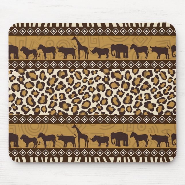 Leopard-Druck und afrikanische Tiere Mousepad (Vorne)