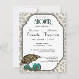 Leopard-Druck und aquamarine Akzent-Dusche laden Einladung