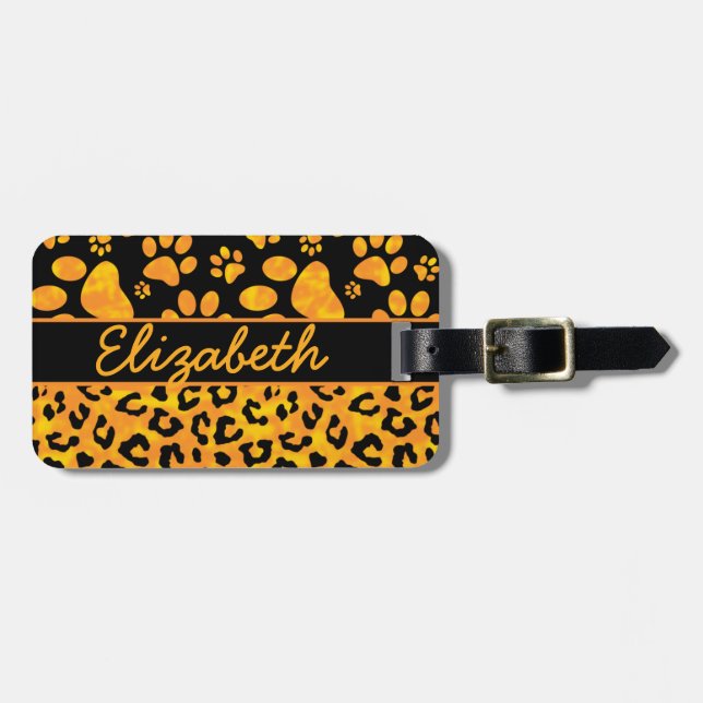 Leopard-Druck und Tatzen-personalisierte Adresse Gepäckanhänger (Vorderseite horizontal)