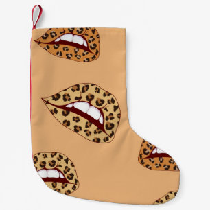 Leopard Drucklippen nahtlos Muster, Geparden Lippe Kleiner Weihnachtsstrumpf